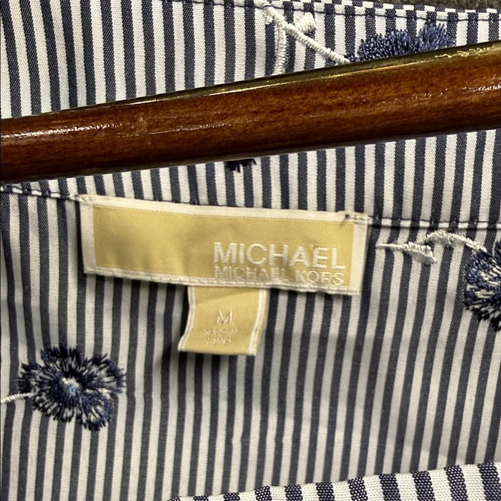 Michael Kors Blue Floral Striped Blouse - Picture 2 of 9